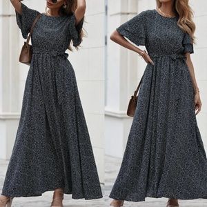 Bobo black dot belted maxi dress